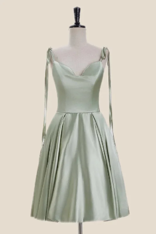 Incredible Offers casual dressCowl Neck Sage Green Short Party Dress