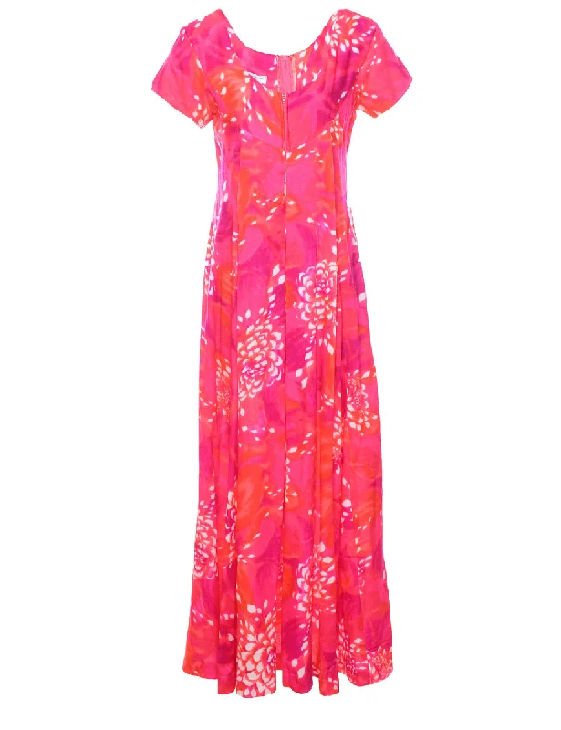 Steals and Deals stylish coat1970s Floral Print Pink & Orange Dress - M