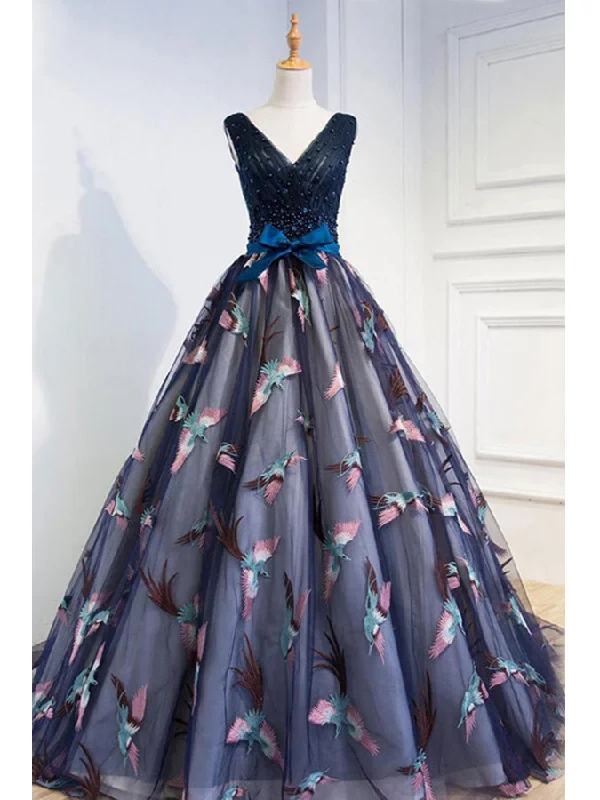 Daily Specials Beautiful Prom Dresses Ball Gown V Neck Lace Beading Bowknot Tulle Prom Dress JKL611