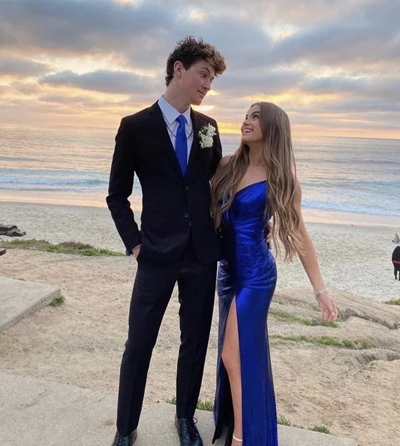 Act Now trendy bodycon dressSexy Royal Blue Prom Dresses, High Slit Long Prom Dresses Y1103
