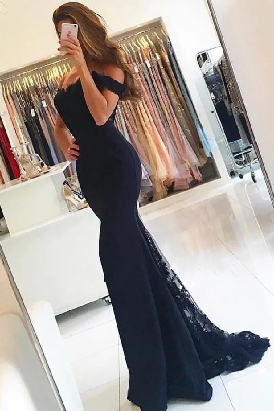 Final Clearance Elegant Chiffon Off-the-shoulder Lace Evening Dress Long Black Or Pink