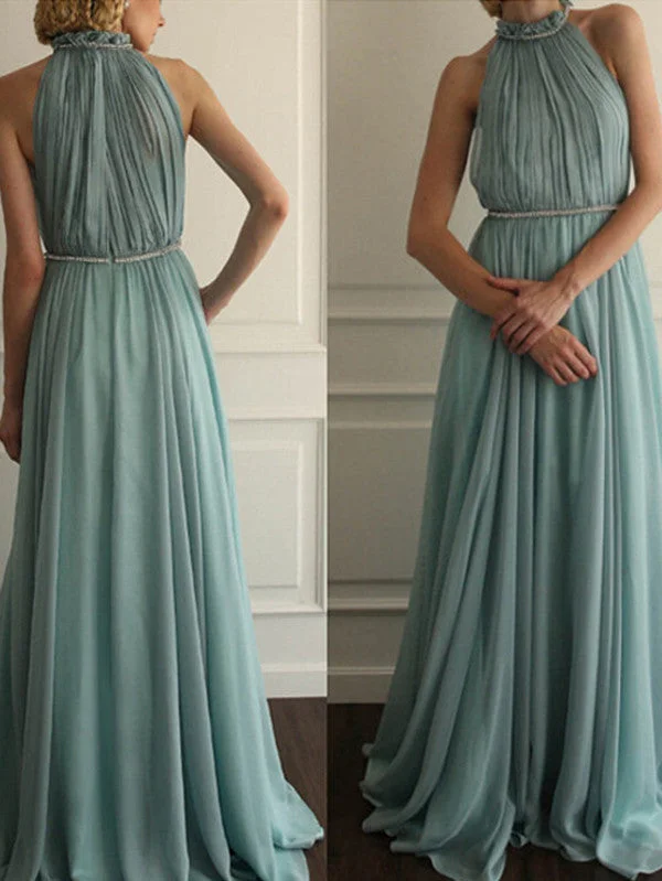 Anniversary Sale simple prom dresses A-line Scoop Floor-length Chiffon Prom Dress/Evening Dress #MK015