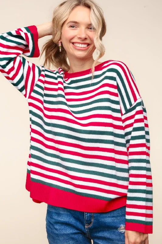 wool-blend coatMULTI COLOR STRIPE OVERSIZED SWEATER KNIT TOP