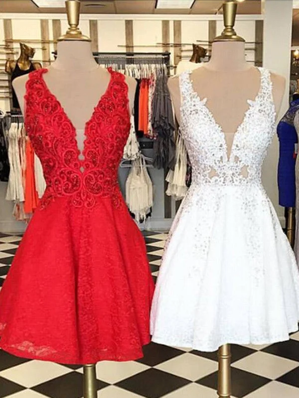 Discount Deals Homecoming Dress Sexy V-neck Red White Short Prom Dress Party Dress JK156