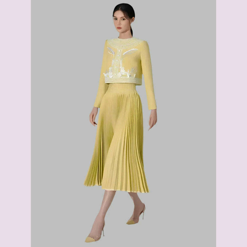 Major Savings long coatDEAT Elegant 2 Pcs Set Embroidery Button Design O-neck Long Sleeve Short Coat Pleated Skirt Suit Autumn 2024 New Tide 13DB1022