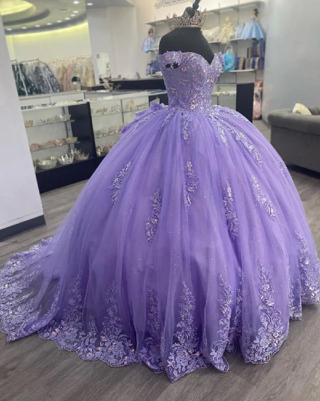 elegant maxi dressLilac Corset Mexican Quinceanera Dress Ball Gown,Appliques Lace Birthday Dress Y1476