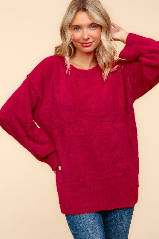 Today’s Deal oversized coatRED FUZZY SOFT BRUSHED HAIRY SWEATER KNIT TOP