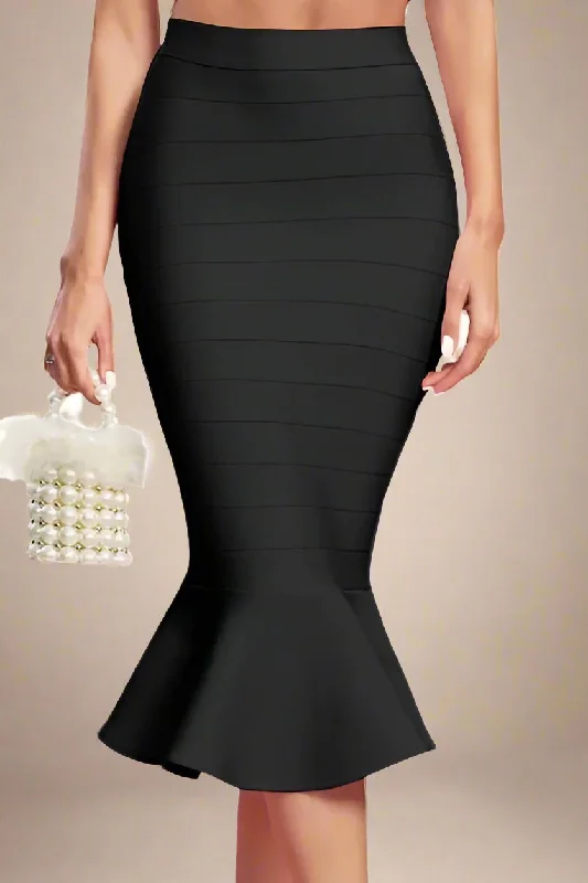 Exclusive Offers ruched dressPeplum High Waist Bandage Midi Skirt - Classic Black