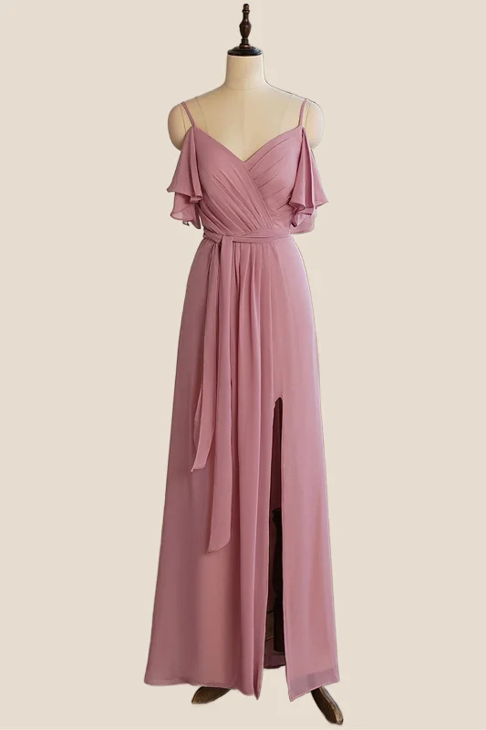 Big Discounts v-neck dressSpaghetti Straps Rose Pink Pleated Chiffon Bridesmaid Dress with Slit Big Discounts v-neck dressSpaghetti Straps Rose Pink Pleated Chiffon Bridesmaid Dress with Slit