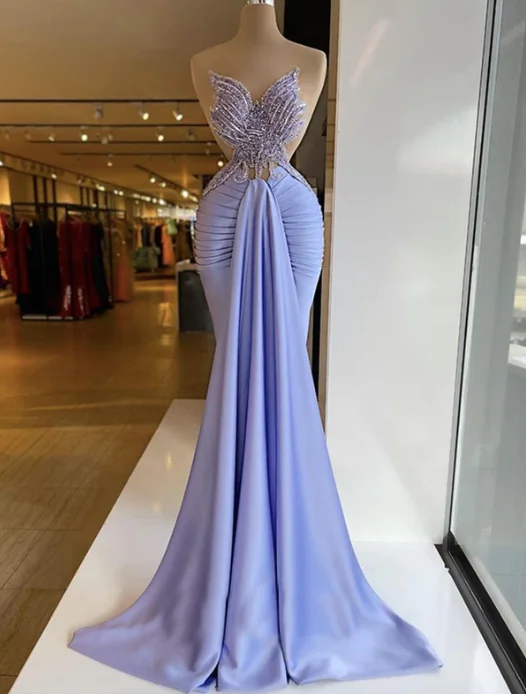 one-shoulder dresslight purple prom dresses, beaded prom dresses, crystal prom dresses, sweetheart neck prom dresses, satin prom dresses Y1510