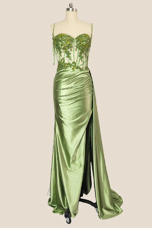 New Deals A-line dressSweetheart Sage Green Appliques Long Dress
