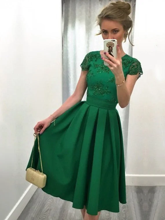 Overstock Sale Beautiful Homecoming Dress Knee-length Appliques Hunter Short Prom Dress Party Dress JK464