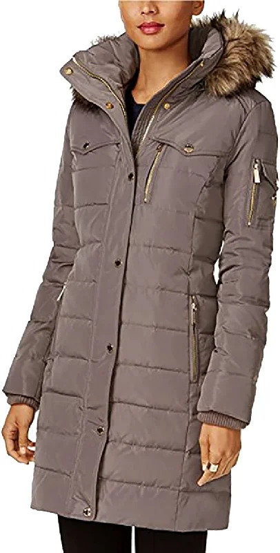 urban casual coatMichael Michael Kors Women's Flannel Down 3/4 Puffer Coat with Faux fur and Hood