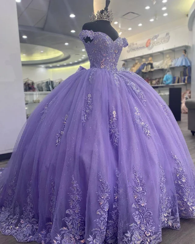 Fantastic Offers relaxed fit dressOff The Shoulder Lilac Corset Quinceanera Dress Ball Gown,Appliques Lace Birthday Dress  Y789