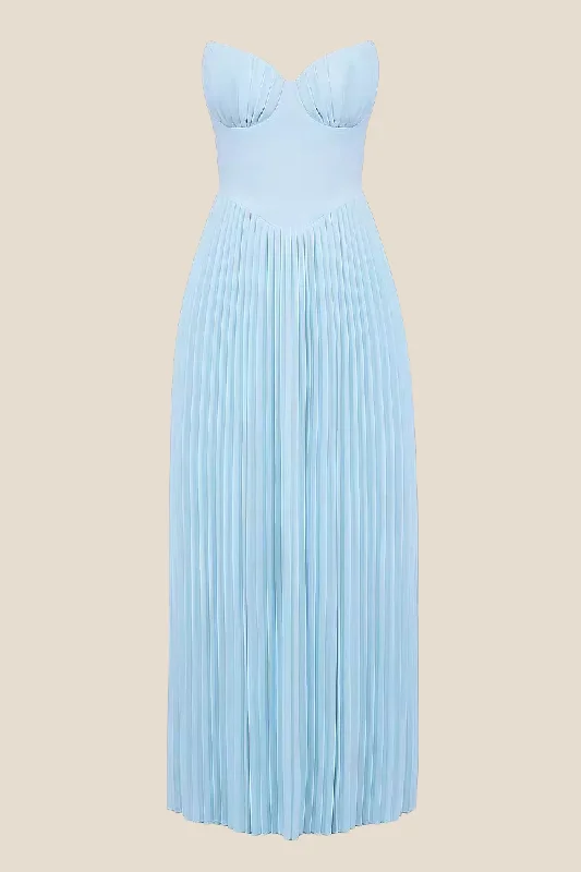Must-Have Deals layered dressBustier Blue Pleated A-line Long Dress
