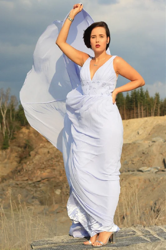 Exclusive Preview A-line Deep V-neck Floor Length Chiffon Beading Backless Wedding Dress