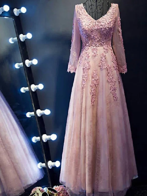 Bonus Savings Chic V-neck Prom Dresses Sexy Long Lace Appliques Prom Dress/Evening Dress JKL131