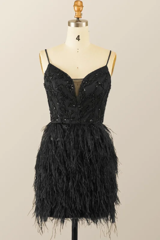 Savings Bonanza sleek midi dressStraps Black Beaded Feather Mini Dress