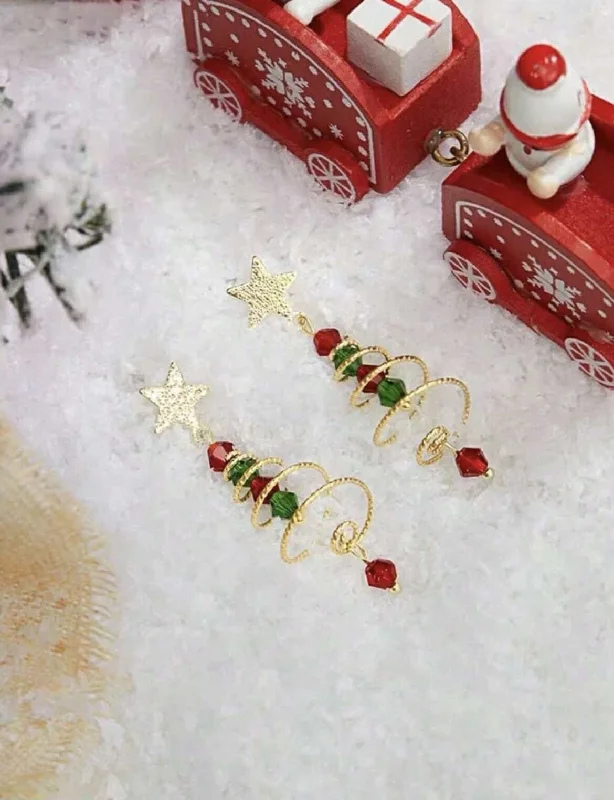 Unbeatable Prices puff sleeve dressSpiral Beaded Christmas Tree Earrings