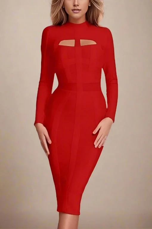 Online Specials stylish dressBrooke Long Sleeve Bandage Dress - Lipstick Red