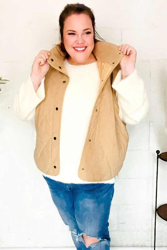 Don't Wait functional coatFall Vibes Taupe Corduroy Snap Button Quilted Vest (Open Pack)
