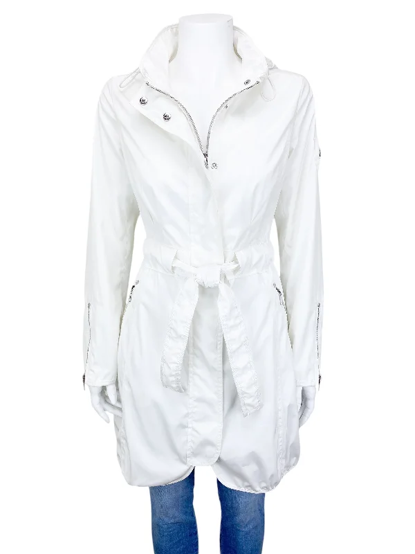 cozy winter coatDawn Levy Women's Lightweight Belted Rain Jacket Off White Size S