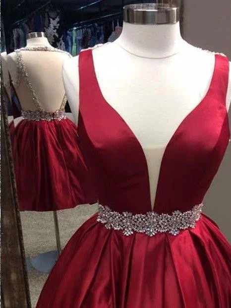 Sale Event Homecoming Dress V-neck Backless Burgundy Short Prom Dress Party Dress JK200