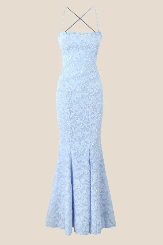 Overstock Sale flowy maxi dressStraps Light Blue Lace Mermaid Maxi Dress