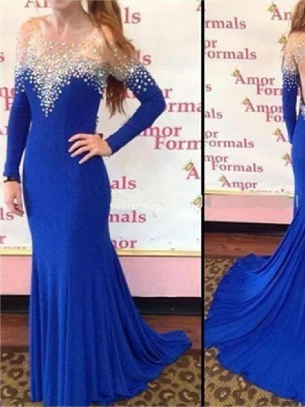 Price Break Royal Blue Prom Dress Backless Long Sleeve Long Sexy Prom Dress/Evening Dress JKL134