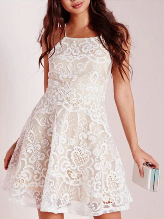 Stock Clearance Homecoming Dress Lace Ivory Lace-up Short Prom Dress Party Dress JK152