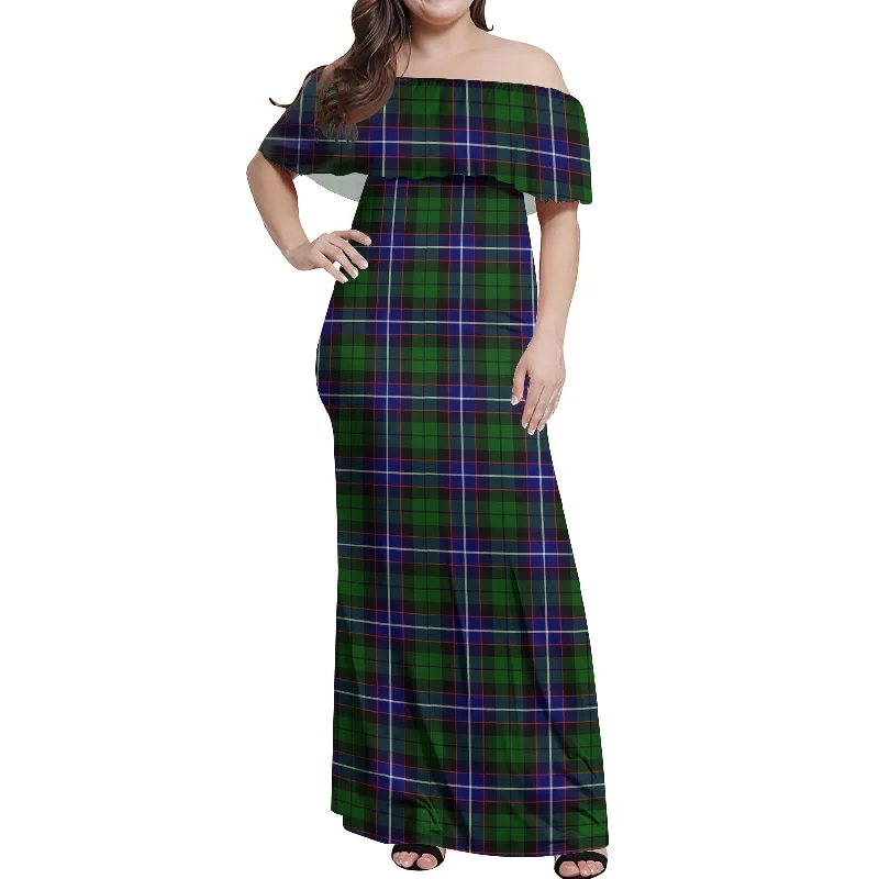 Special Savings Russell Modern Tartan Off Shoulder Long Dress