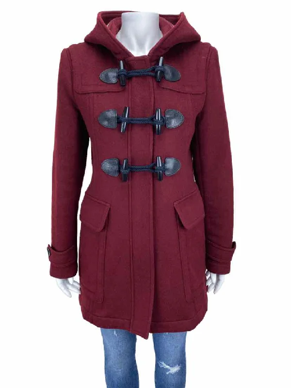 stylish peacoatBurberry Brit, Women's Wool Toggle Coat, Wine, Size 10 (may run small)