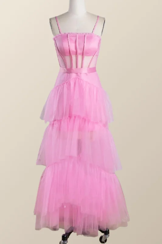 Stock Clearance casual slip dressPink Tulle Tiered Ruffle Party Dress
