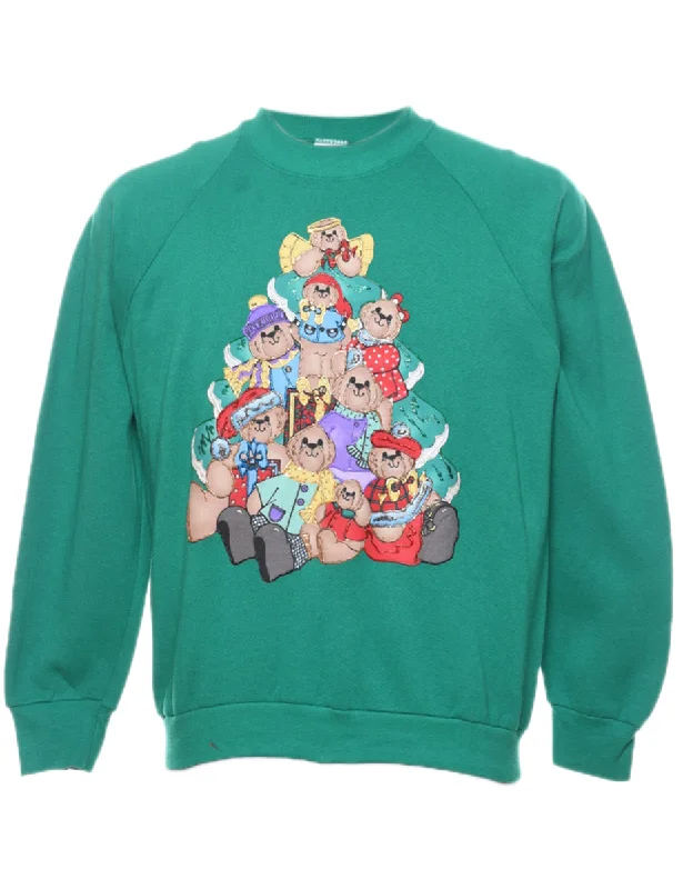 Weekend Deal fashionable outerwearTeddy Bear Print Christmas Sweatshirt - M