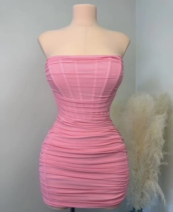 fitted bodycon dressLovely Pink Strapless Homecoming Dress,Sexy Party Dress,Club Dress Y1916