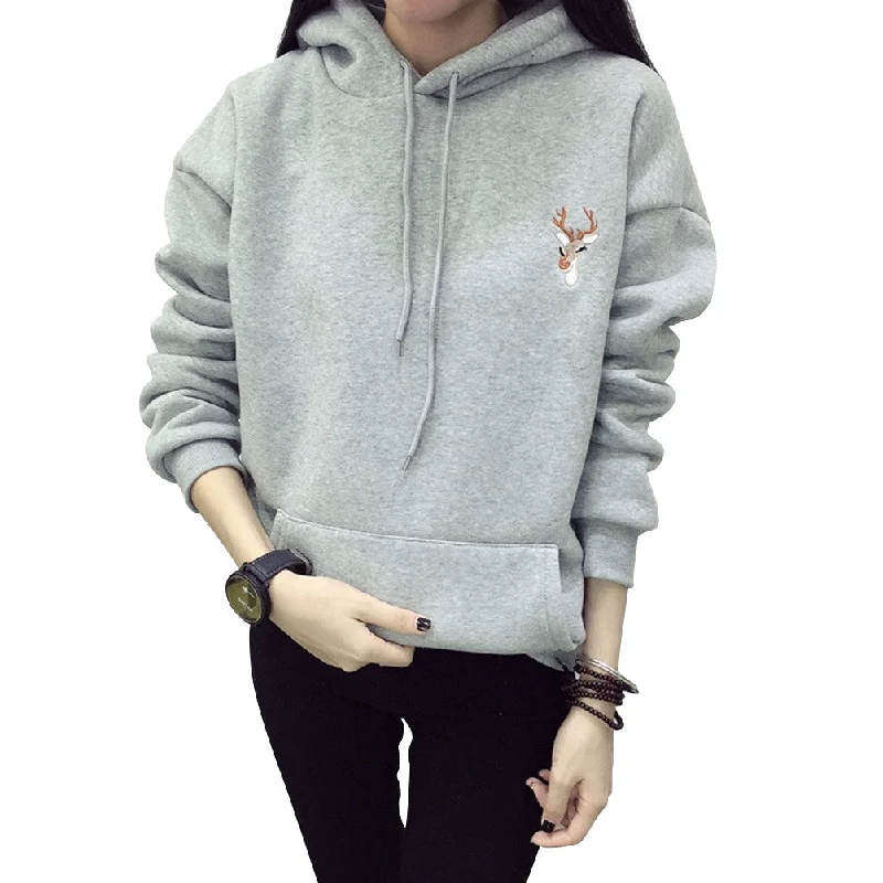 fitted workout sweatshirtAutumn Winter Hoody Fashion Deer Embroidery Hoodies Casual Sweatshirts Hoodie for Women