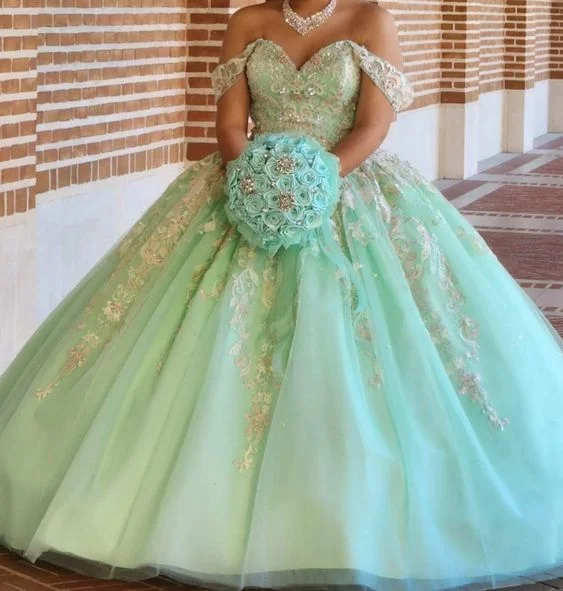 Reduced Prices mini dressStunning Off The Shoulder Tulle Floral Ball Gown Sweet 16 Dress Y1235