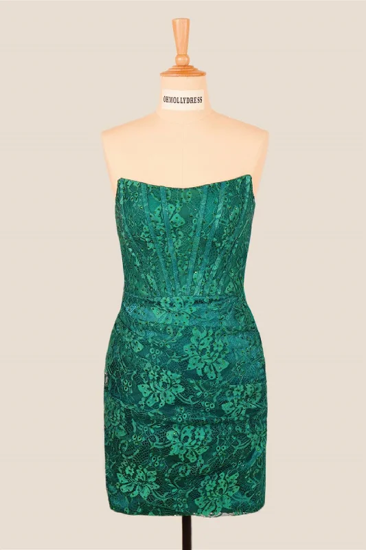 Limited Quantity t-shirt dressStrapless Green Lace Beaded Bodycon Short Dress