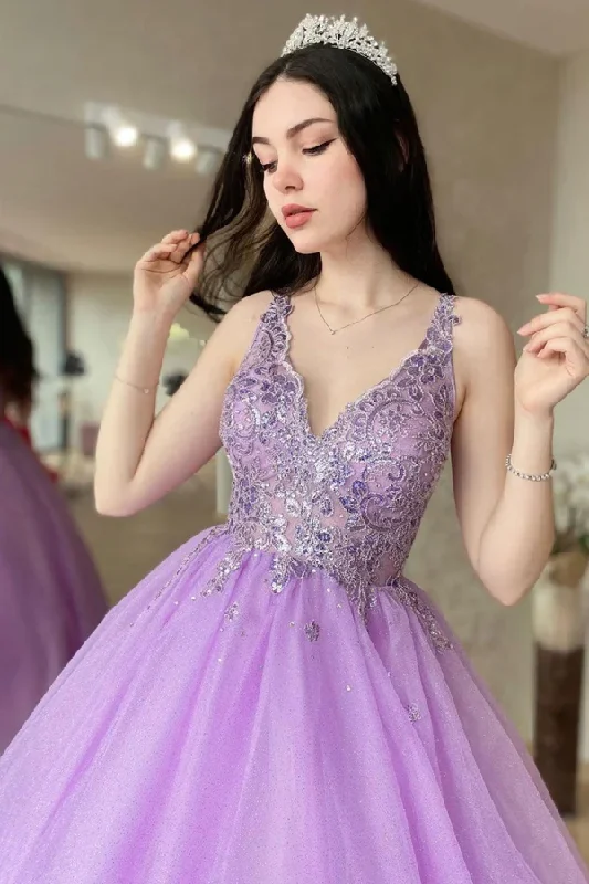 Great Bargains casual knit dressPurple V Neck Tulle Lace Long Prom Dress Purple Tulle Formal Dress Y1093
