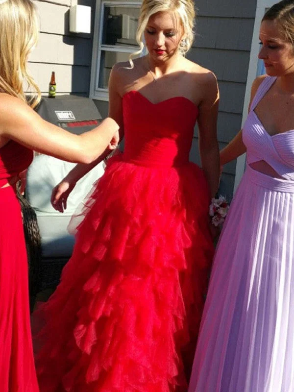 Early Bird Discount prom dresses red A-line Sweetheart Floor-length Tulle Prom Dress/Evening Dress #MK030