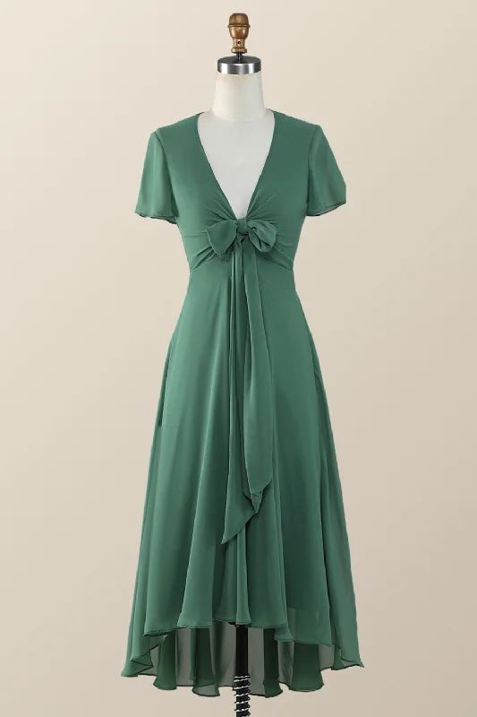 Midnight Madness fitted dressKnot Front Green Chiffon Long Bridesmaid Dress
