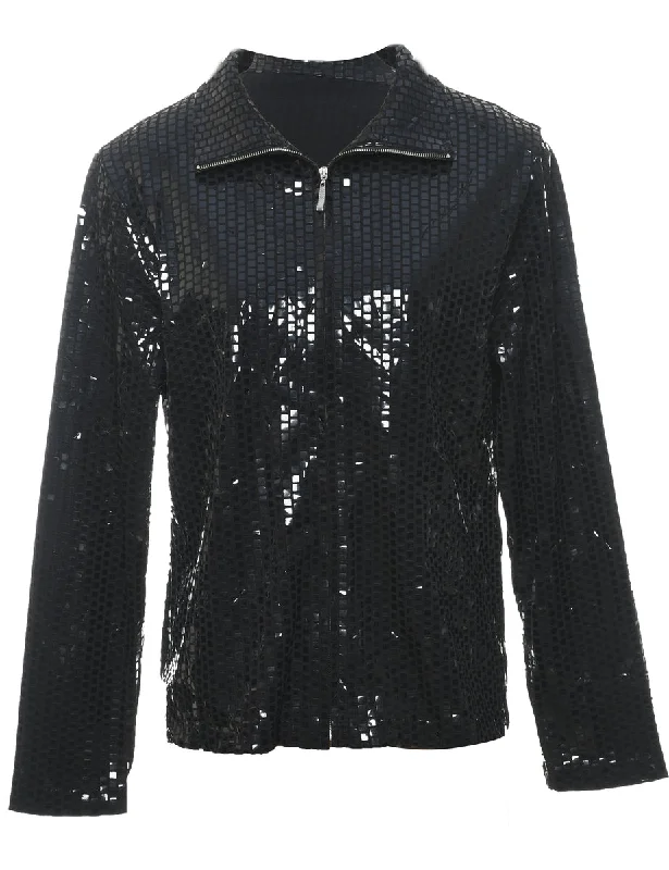 Extra Savings modern outerwearBlack Sequined Zip-Front 1990s Evening Jacket - L
