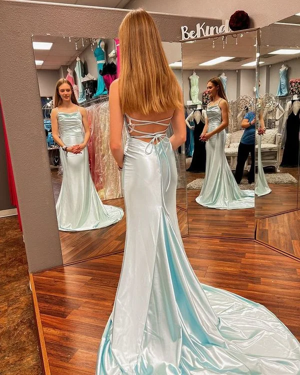 Low Prices party-ready dressCute Mermaid Cowl Neck Mint Silk Satin Long Prom Dress Y508 Low Prices party-ready dressCute Mermaid Cowl Neck Mint Silk Satin Long Prom Dress Y508