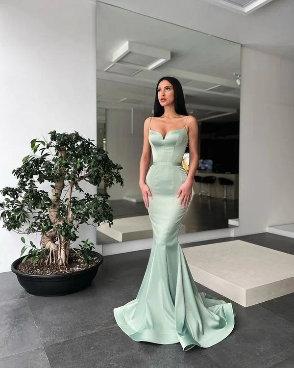 winter dressCute Mermaid Sweetheart Sage Green Satin Long Prom Dresses, Evening Party Dresses Y1770