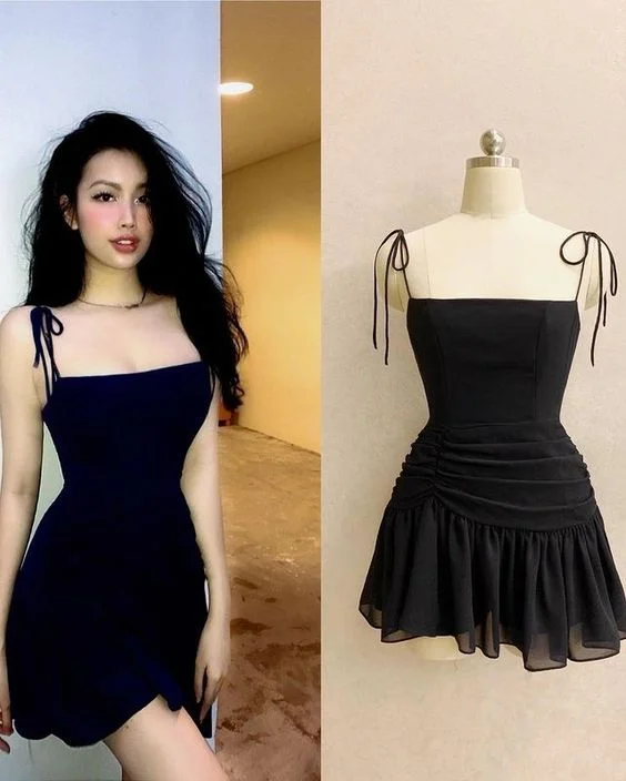 chic slip dressBlack Straps A-line Simple Party Dress,Short Homecoming Dress Y1904