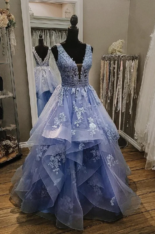 Deal of the Week Lilac-blue Tulle Lace Long Ball Gown Evening Formal Dress GJS356