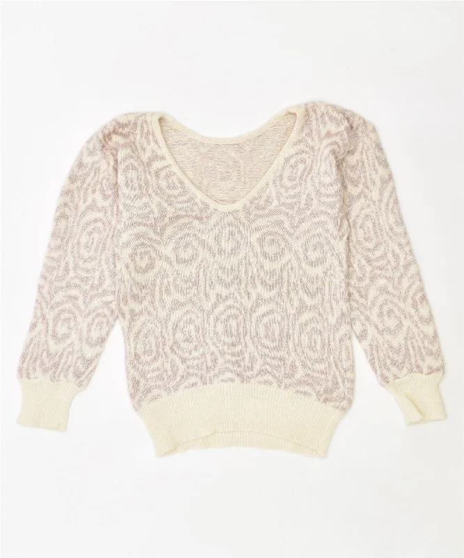 Price Cut lightweight pullover hoodieVINTAGE Womens V-Neck Jumper Sweater UK 18 Medium Off White Geometric