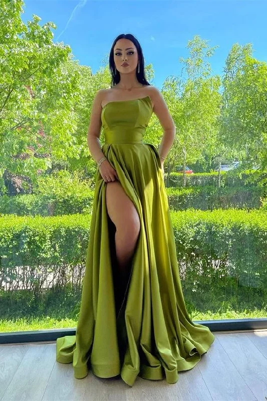 tiered dressGreen Long Prom Dress With Slit Strapless Y1580