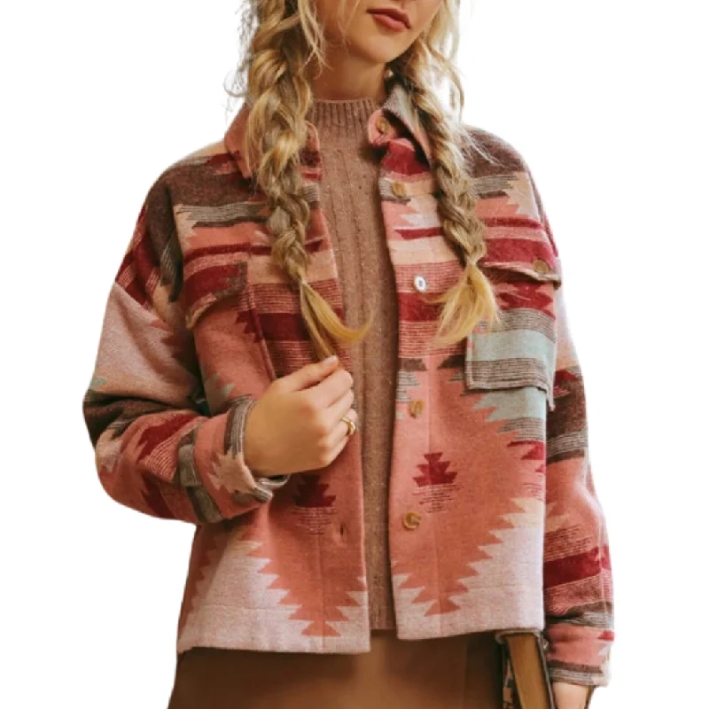 Instant Savings utility coatBurgundy Multi Tribal Print Button Down Shacket B3FJ1035 Instant Savings utility coatBurgundy Multi Tribal Print Button Down Shacket B3FJ1035