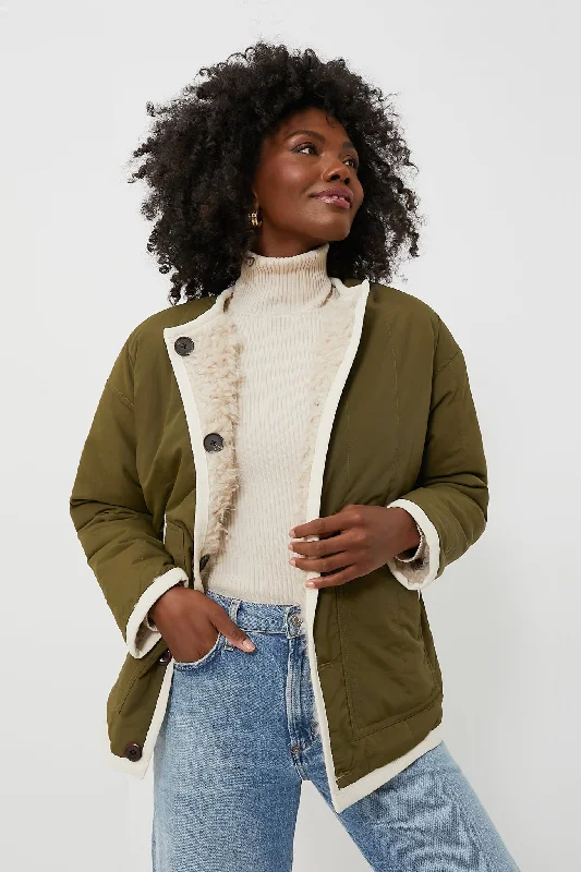 One-DAY Sale chic coatNatural and Olive Reversible Polar Bear Jacket
